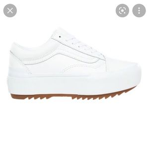 All white leather platform vans